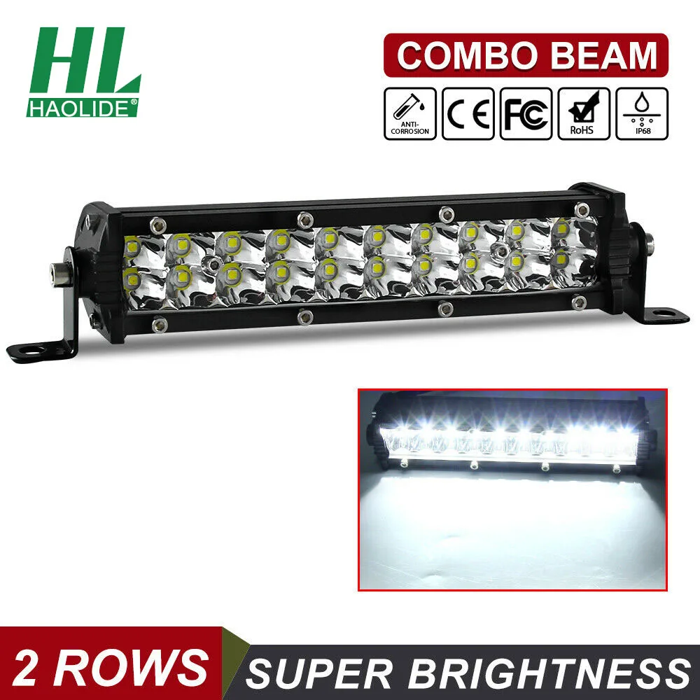 

HAOLIDE 2Row 12V 24V Work Lights 7Inch Led Light Bar SPOT Flood Offroad Driving 4WD Truck ATV Car Light Excavator