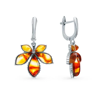 

Silver earrings with amber sunlight sample 925