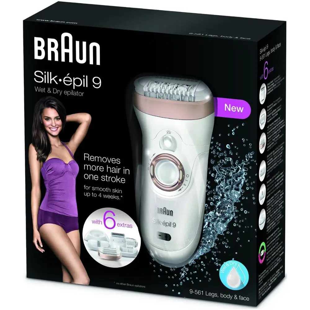 Braun Silk Epil 9 561 для женщин влажных и сухих волос Аккумуляторный эпилятор ног бритва 6