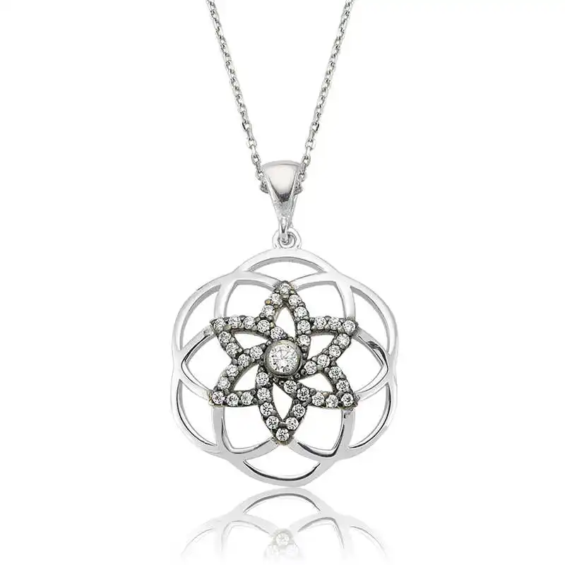 

Silver Star Flower of Life Lady Necklace