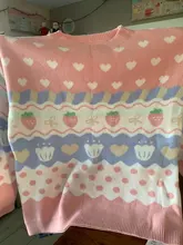 Suéter de punto Kawaii japonés para mujer, jersey de manga larga con estampado de fresa, Top de punto Rosa Vintage para Otoño e Invierno