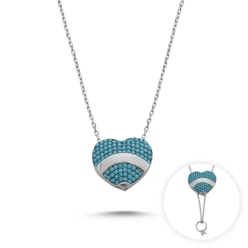 

KUTAYDAN Zircon Inside Engagement Secret Heart Necklace 925 Sterling Silver