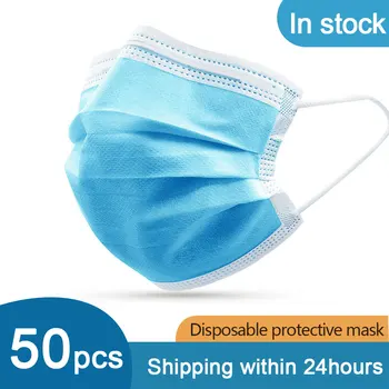 

50Pcs High Quality Blue White Face Mask 3-Ply Disposable Ear Loop Face Mouth Mask Anti-Dust proof Mouth Mask 3Colors Unisex Mask