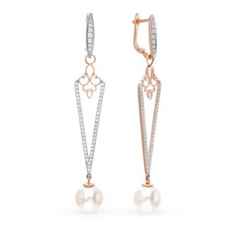 

Gold earrings with cubic zirconia and pearls sunlight sample 585