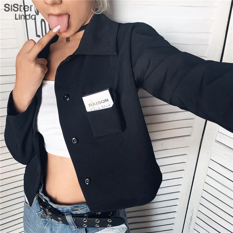 Sisterlinda весна осень тонкое пальто женское однобортное пальто с отложным воротником и куртка повседневная верхняя одежда черная куртка Mujer2020