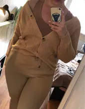 Cárdigan de invierno para mujer, suéter de cachemira de manga larga con cuello de pico, jerséis de punto, abrigo, 2021