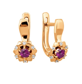 

Gold earrings with rhodolite and cubic zirconia sunlight sample 585