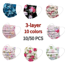 10/50 pces adulto flores máscaras descartáveis máscara de boca de 3 camadas proteção tampões de boca impressão mascarillas mondkapjes mondmasker