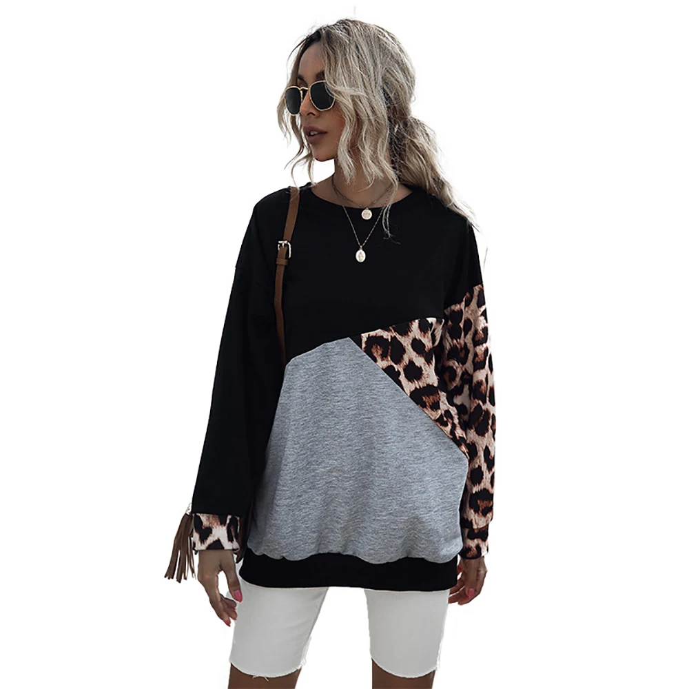 

OSKE Casual Contrast Color Women Sweatshirt Loose Character Sweatshirts For Women Joker Female Sweatshirt Round Neck Sweatshirt