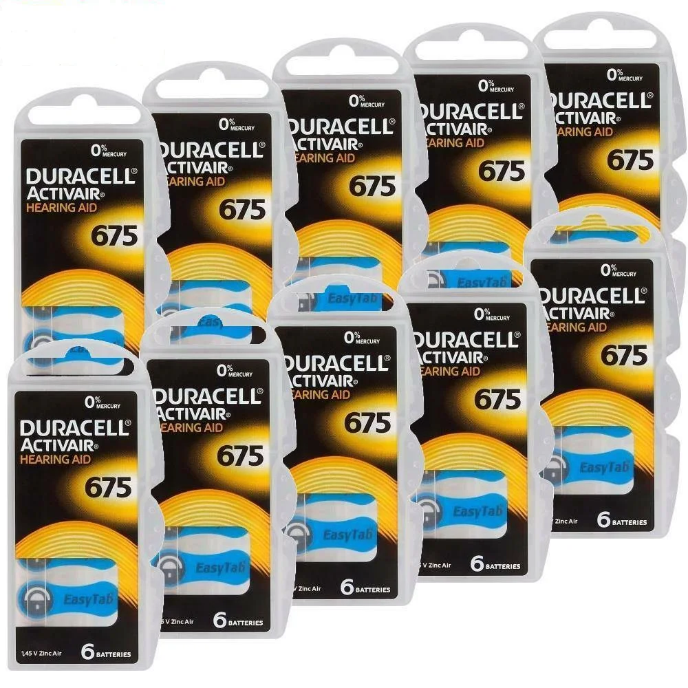 

60 DURACELL 675 ACTIVAIR HEARING AID BATTERIES ZINC AIR 1.45V MERCURY FREE MADE IN GERMAN