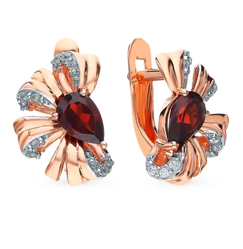 

Gold earrings with cubic zirconia and Garnet sunlight sample 585 test