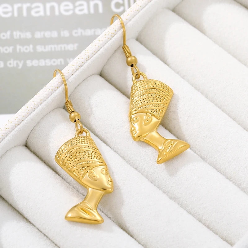 

Drop Egyptian Queen Nefertiti Stud Earrings Jewelry for Women Girls Gold Color Wholesale African Jewellery Gifts Accessories