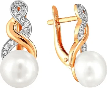 

Примаэксклюзив earrings with pearls and cubic zirconia in red gold