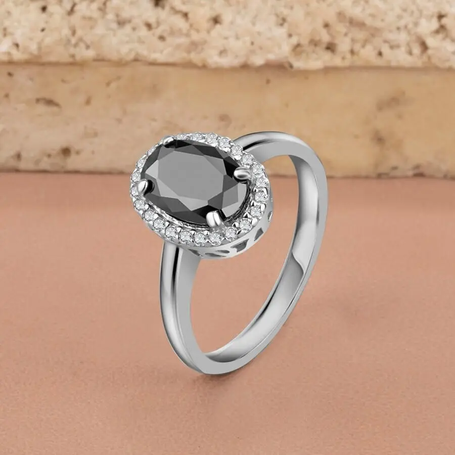 

925 Sterling Zircon Stone Embroidered Facet Cut Ladies Ring With Black Stone Fashion Turkish Premium Quality Handmade Jawelery