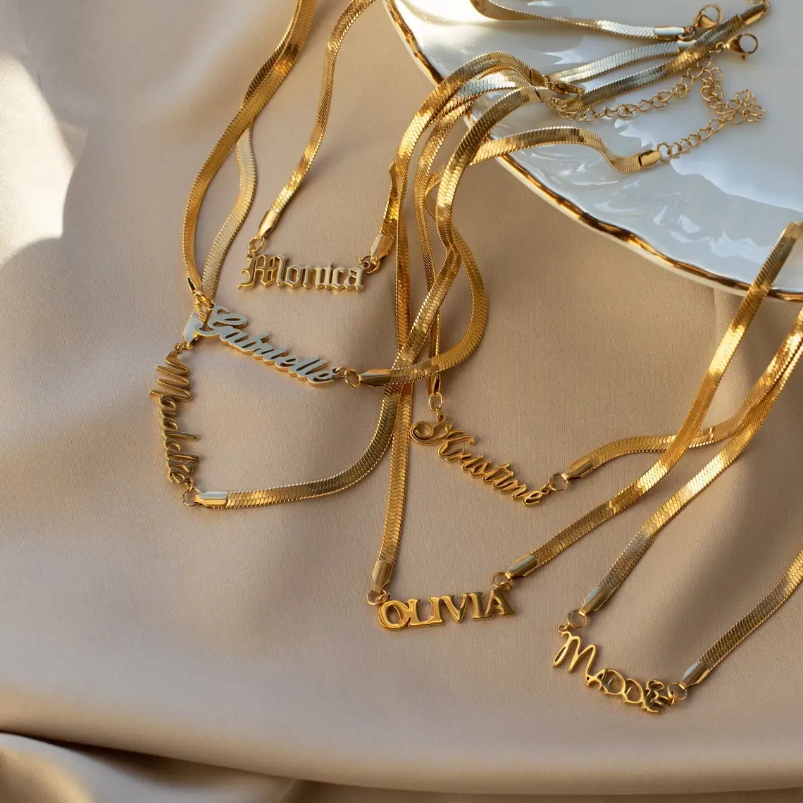 Custom Name Gold Snake Chain Flat 