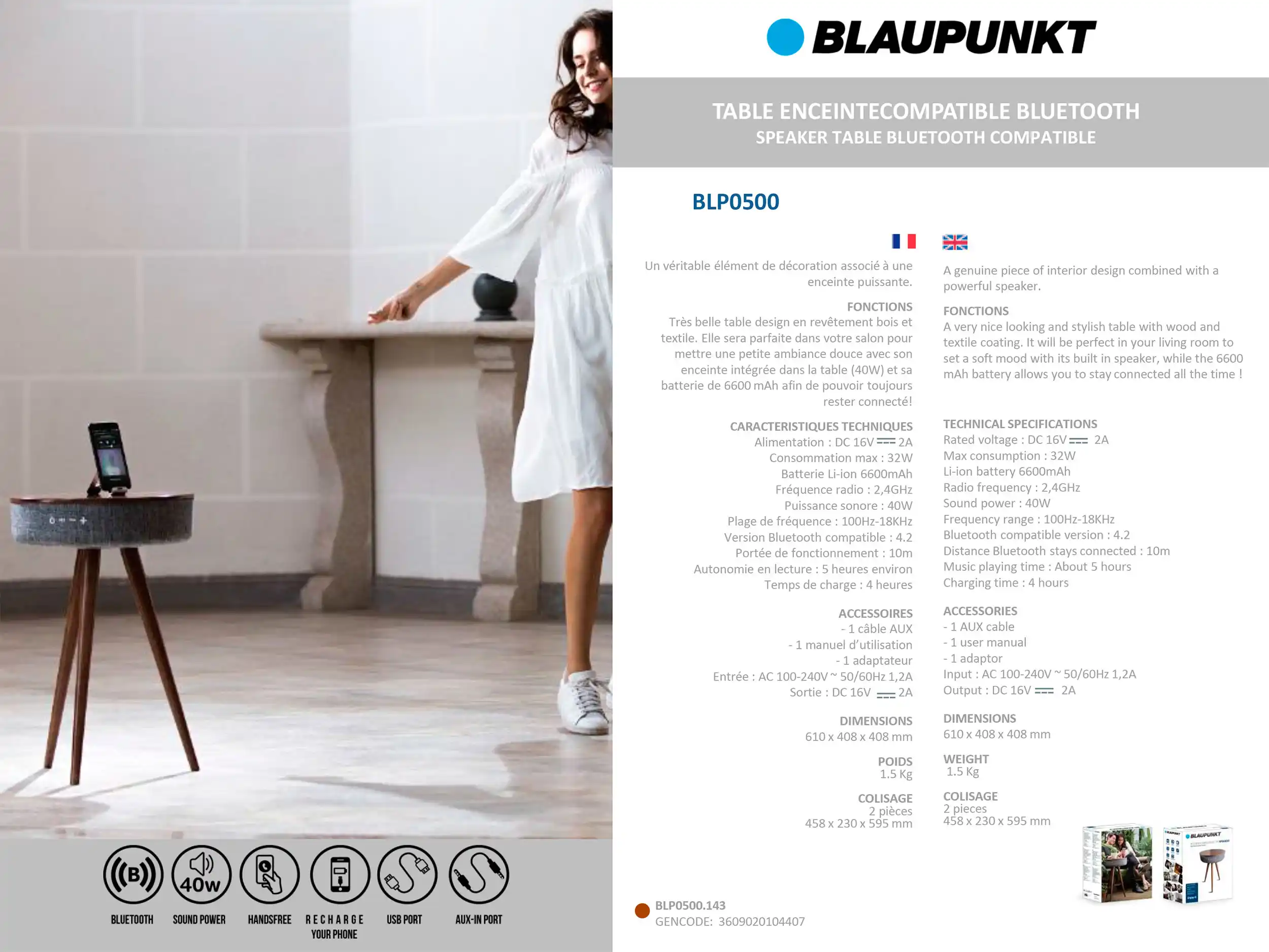 blaupunkt wooden table built in speaker