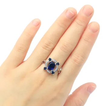 

14x13mm SheCrown Lovely Created Tanzanite White Zircon Silver Rings for Women Jewelry Making Fashion Jewelry Gifts