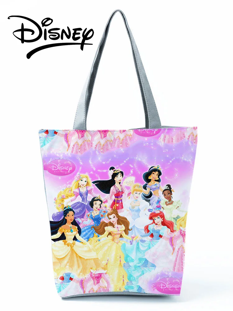 Disney Princess Cinderella Printed Handbags Cartoon Shoulder Bag High Capacity Women Shopping Bag Storage Bag Blue Beach Bag 