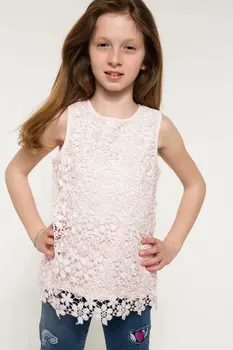 

DeFacto Lovely Hollow Lace Design Girl Sleeveless Shirts Summer White Knitted Tops Casual Blouse Shirt I8907A618HSPN300-I8907A618HS