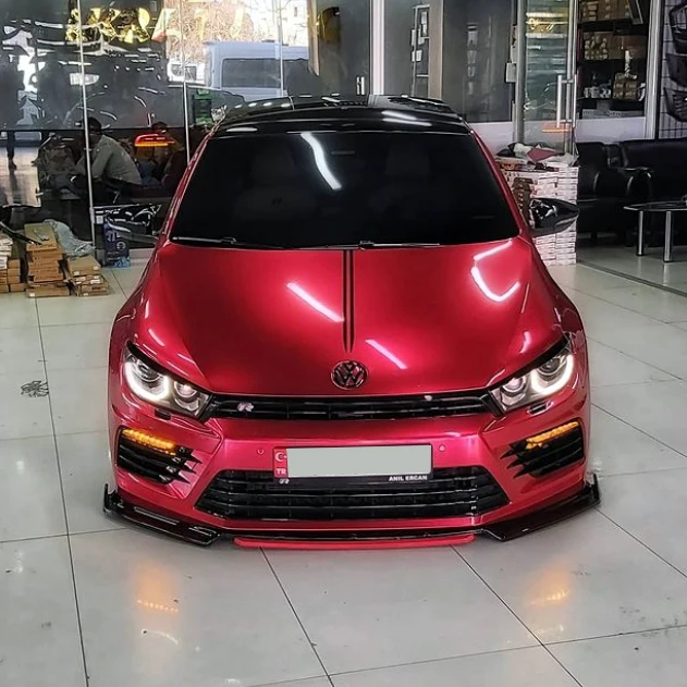 

For Volkswagen Scirocco Front Bumper Attachment Gloss Black - Red Line 4 Pcs.