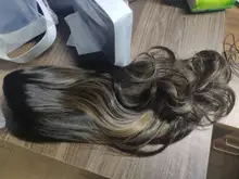 Pequeña LANA sintético Ombre negro marrón de oro con pelucas con reflejos largo ondulado resistente al calor de la parte media Cosplay pelucas para mujeres