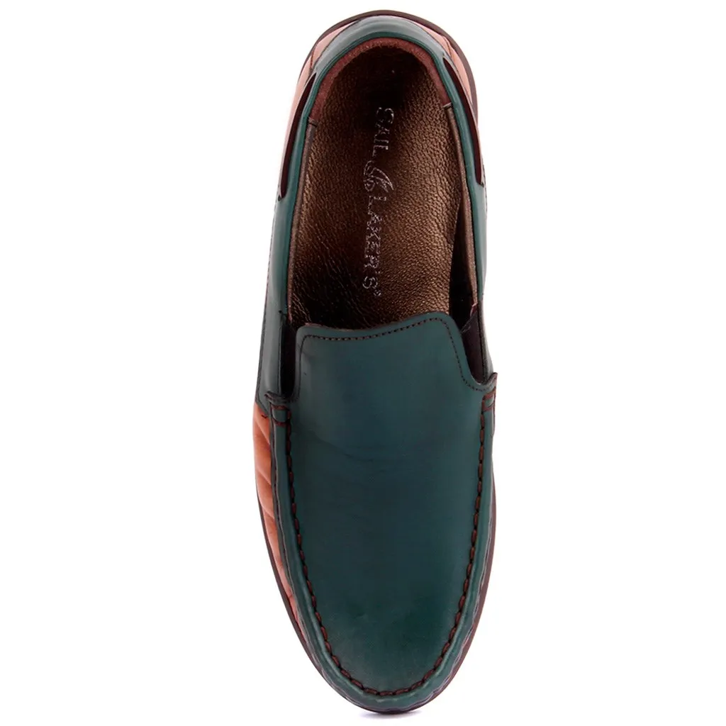 Sail Lakers-Tan, Green Leather Man Casual Shoes