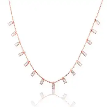 

VAOOV Silver White Baguette Stone Women's Necklace - Made in Turkey