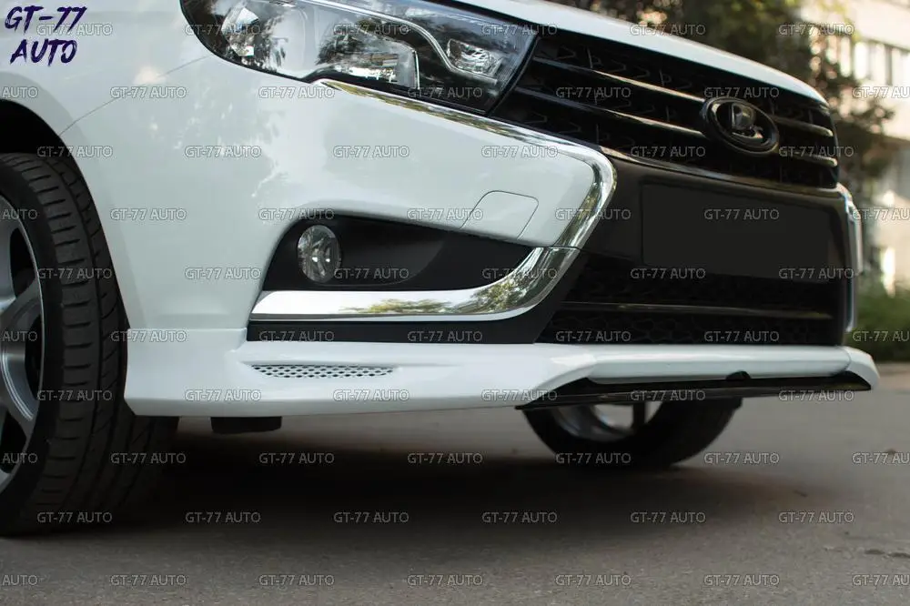 Клыки и центральная вставка на передний бампер для Lada Vesta- декор накладки молдинг внешний материал ABS пластик стайлинг тюнинг