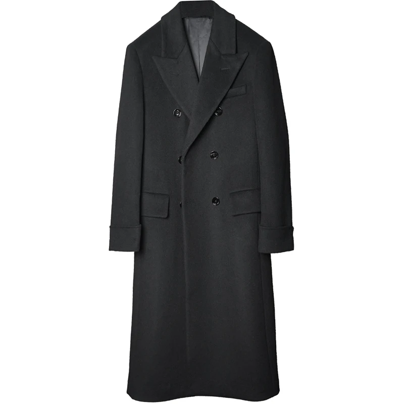 Men's Polo Coat Woolen Long Thick Double Breasted Overcoat Elegant