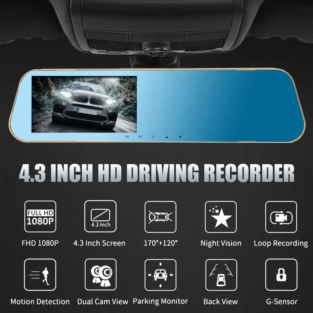 Rearview Mirror Car Driving Recorder 1080P Full HD LED Night Vision DVR Registrar Motion Detection Dash Cam Auto Camera | Автомобили и