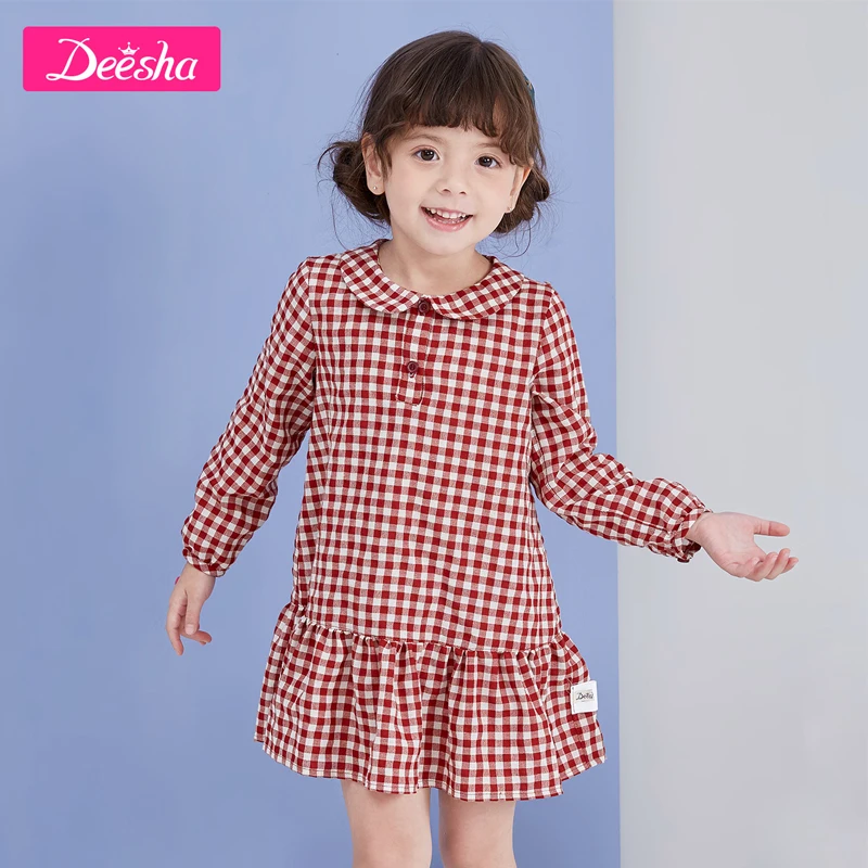 

Korean Style Kids Baby Girls Red Plaid Long Sleeve Shirt Dress Toddler Princess Party Spring Autumn Children Girl Preppy Clothes