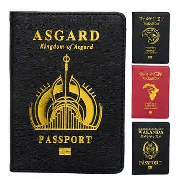 

PU Leather Travel Passport Holder Covers Bag Wakanda Asgard Business Bank ID Credit Card Passport Cover Case Wallet for Men