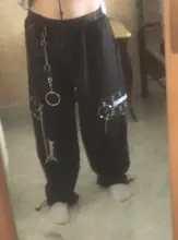 QWEEK-pantalones Cargo negros Harajuku gótico para mujer, ropa de calle gótica de pierna ancha, holgada, Pantalones blancos, moda holgada