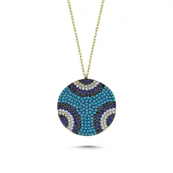 

Angemiel 925 Sterling Silver Mixed Color Zircon Stone Round Necklace-Gold Plated