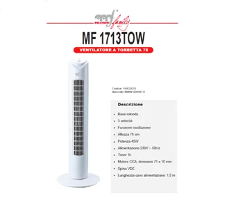 

Ventilatore a torretta con 3 velocità 45W con oscillazione