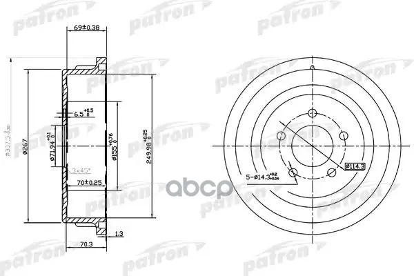 Барабан Тормозной Задн Chrysler Voyager Ii 95-01, Plymouth Voyager 95-01 Patron Pdr1482 PATRON арт. PDR1482