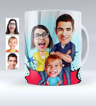 

Personalized Family Caricature Of White Mug cup-1 Family Picture Gift Goods Product Tremendous Motif Design Cartoon Family unity