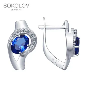

SOKOLOV Silver drop earrings with stones with colorless and blue cubic zirconia fashion jewelry silver 925 women's male, long earrings