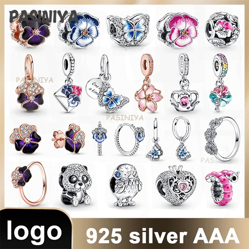 2022 Brand New 925 Sterling Silver Assorted Spring Pansy Butterfly Charm for Original Pandora Bracelet Women Jewelry DIY chanel earrings