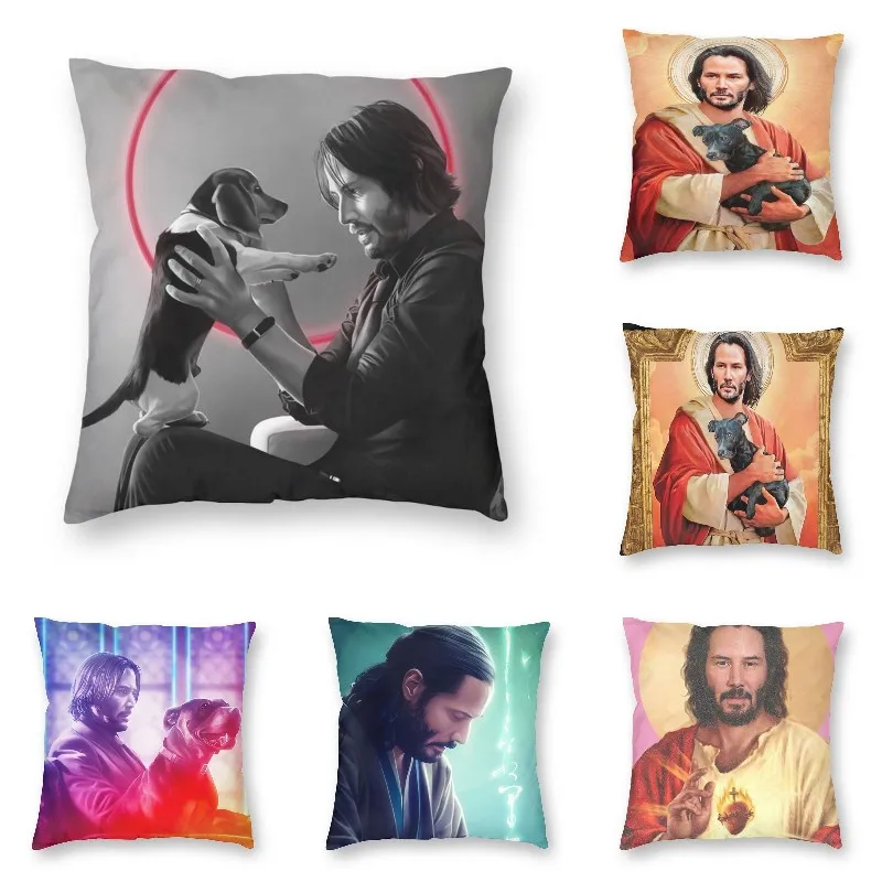 

Saint Keanu Reeves Cushion Cover Sofa Living Room Meme Jesus John Wick Square Throw Pillow Cover 45x45cm Home Decorative