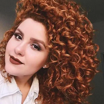 

QUINLUX WIGS Per Plucked Lace Frontal Synthetic Brown Curly Wigs For Black Women High Temperature Heat Fiber Cosplay Party Daily