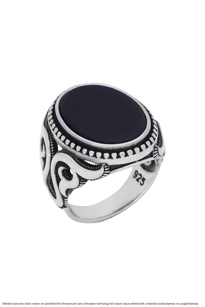 

Black Onyx Cubic Zirconia Oval Silver Men Ring