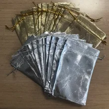 Drawstring Pouches Bags Jewelry Packing Velvet-Bag Cloth Wedding-Gift Silver Gold 9x12cm
