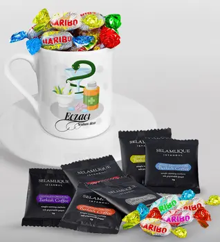 

Personalized Pharmacist Turkish coffee Cup Selamlique Mixed Turkish Coffee House and Haribo Candy Gift Seti-6