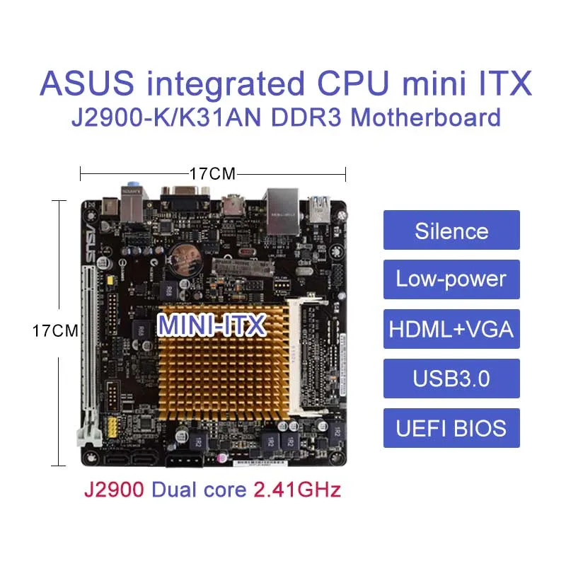ASUS mini itx материнская плата J2900-K/K3AN-J/DP DDR3 запоминаемая J2900 двухъядерный процессор