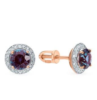 

Gold earrings with alexandrite and diamonds sunlight sample 585 test