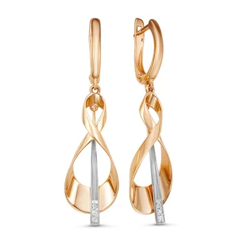 

Gold earrings 585 tests with stones: fianit. women's earrings, fashion jewelry, female.