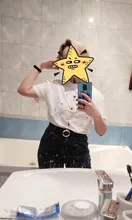 Women's T-Shirts Short-Sleeve Embroidery Black Top White Fashion-Star Korean Casual O-Neck