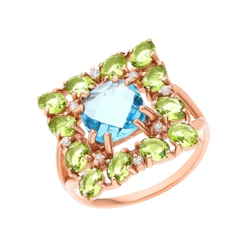 

Silver ring with cubic zirconia and quartz synthetic sunlight sample 925