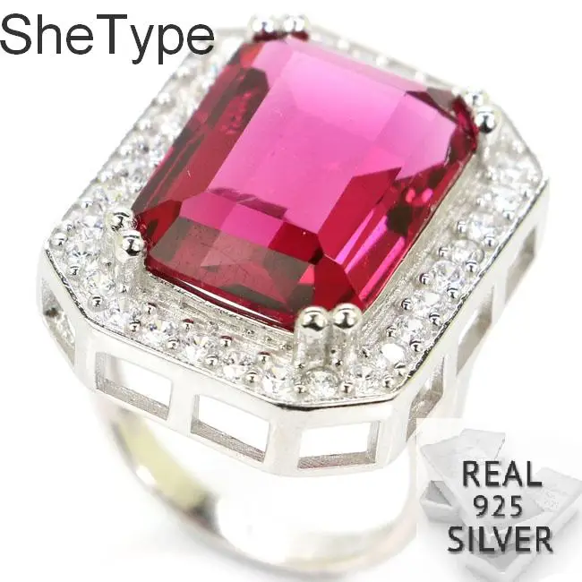 25x20 мм SheType 9,2 г создан розовый турмалин натуральный CZ дамы Настоящее серебро 925 пробы кольцо 25x20 мм